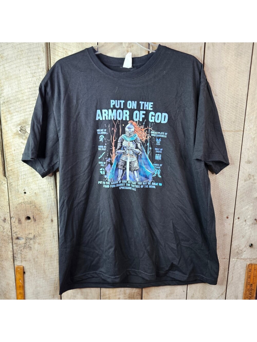 Put On The Armor Of God T-Shirt XL Black Christian Knight Ephesians 6:11
